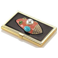 Kenneth Jay Lane Black Shell Business Card Holder