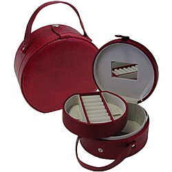 Red Leather Round Jewlery Box