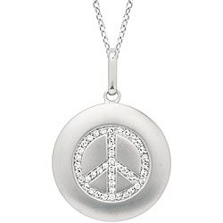 14k White Gold 1/6ct TDW Diamond Peace Sign Necklace