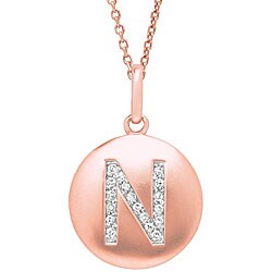 14k Rose Gold Diamond Initial 'N' Disc Necklace