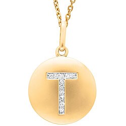 14k Yellow Gold Diamond Initial 'T' Disc Necklace
