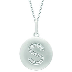 14k White Gold Diamond Initial 'S' Disc Necklace