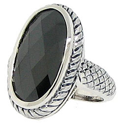 Silvertone Oblong Black Cubic Zirconia Ring