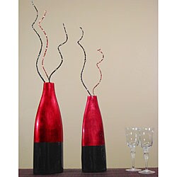 Red and Black Lacquer Vases with Glitzy Waves (Set of 2)