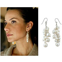 Sterling Silver 'Full Moon' Pearl Cluster Earrings (Thailand)