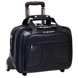 McKlein Chicago Black Leather 17in. Detachable-Wheeled Laptop Case
