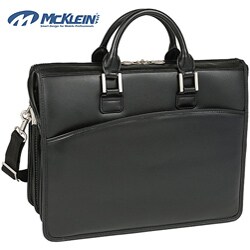 McKlein Black Ravenswood Black Leather Triple Compartment Laptop Case
