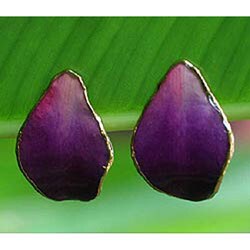 Goldplated Natural Orchid 'Purple Tears' Earrings (Thailand)