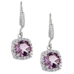 Glitzy Rocks Sterling Silver Cubic Zirconia and Amethyst Dangle Earrings