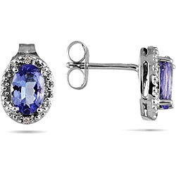 10k White Gold Tanzanite and Diamond Earrings