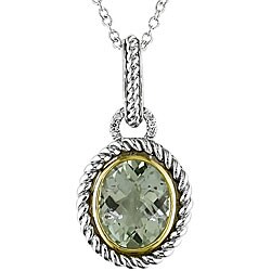 Silver and 14k Gold Green Amethyst Pendant
