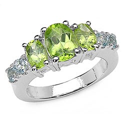 Sterling Silver Peridot and Blue Topaz Ring (Size 7)