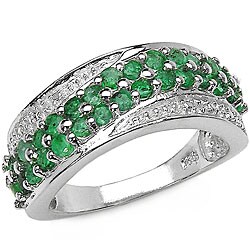 Sterling Silver Emerald Two-row Ring (Size 7)