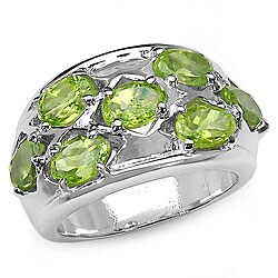 Sterling Silver Genuine Peridot Ovals Ring (Size 7)