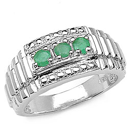 Sterling Silver Three-stone Emerald Ring