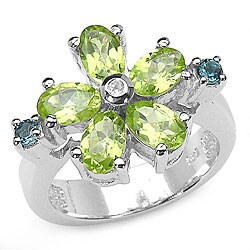 Sterling Silver Genuine Peridot/ Blue Topaz Ring (Size 7)