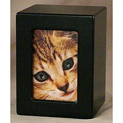 Black Satin Small Photo Pet Urn - For pets up to 25 lbs