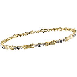 10k Gold 'X' and Heart Link Blue Sapphire Bracelet