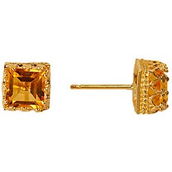10k Yellow Gold Square Citrine Stud Earrings