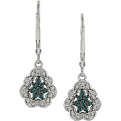 10k Gold 1/3ct TDW Blue and White Diamond Dangle Earrings