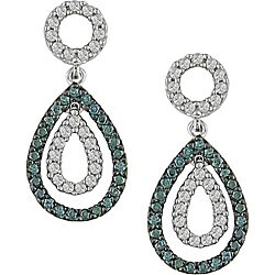 14k Gold 1/2ct TDW Blue and White Diamond Earrings