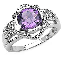 Sterling Silver Genuine Amethyst Round Ring