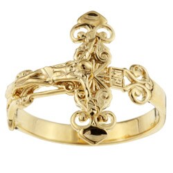 Caribe 14k Gold over Sterling Silver Crucifix Ring