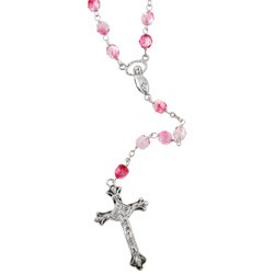 Sterling Essentials Sterling Silver Rose Pink Crystal Rosary Necklace
