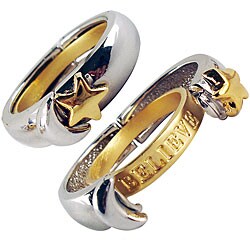 Two-tone Moon and Star 'Believe' Message Ring