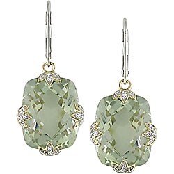 Silver and 14k Gold Green Amethyst Earrings
