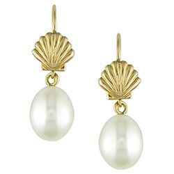 10k Yellow Gold Pearl Hook Earrings (6-7 mm)