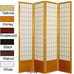 Wood and Rice Paper 6.5-foot 4-panel Windowpane Room Divider (China)