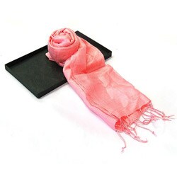 AsiaEXP Hand-dyed Woven Plush Pink Thai Silk Scarf