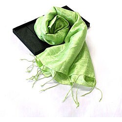 Hand-dyed Woven Lime Green Thai Silk Scarf