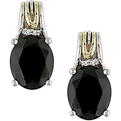 Silver and 10k Gold Garnet and Diamond Earrings