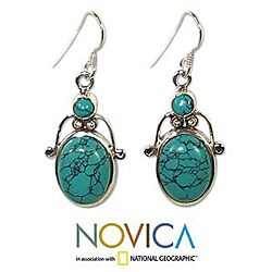Sterling Silver 'Indian Sky' Turquoise Earrings (India)