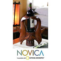 'Dolphin Duet' Wood Wine Bottle Holder (Indonesia)