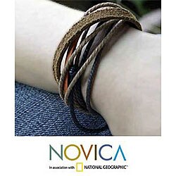 Leather 'Orange Brown Riddles' Bracelet (Thailand)
