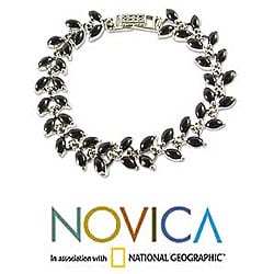 Onyx and Marcasite 'Budding Promises' Bracelet (Thailand)