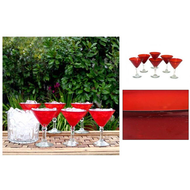 Set of 6 'Ruby Red' Martini Glasses (Mexico)