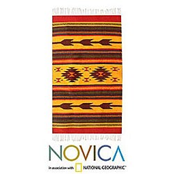 Mexican Zapotec Wool 'Burning Arrows' Rug (2' x 3')