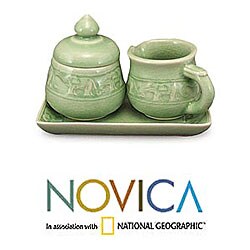 Celadon Ceramic 'Elephant Caravan' Serve Set (Thailand)