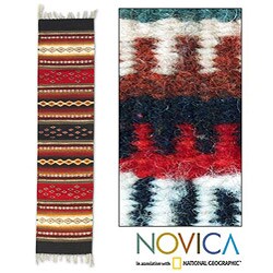 Mexican Zapotec 'Diamond Path' Wool Rug (1'4 x 5'2)