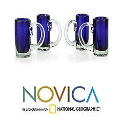 Set of 4 Blown Glass 'Deep Sea' Shot Glasses (Mexico)