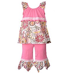 AnnLoren Girl's Pink Floral Capri Outfit