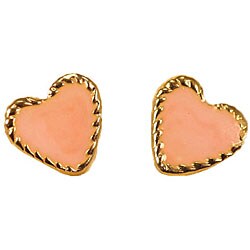 14k Yellow Gold Pink Enamel Heart Earrings