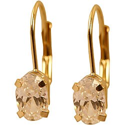 10k Gold Oval Cubic Zirconia Leverback Earrings