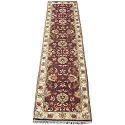 Indo Mahal Burgundy/ Ivory Wool Runner Rug (2'6 x 10')