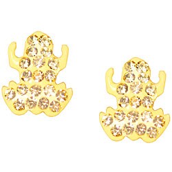 14k Gold Pale Yellow Crystal Frog Earrings
