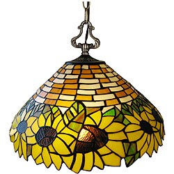Tiffany-style Bronze Sunflower 2-light Hanging Fixture
